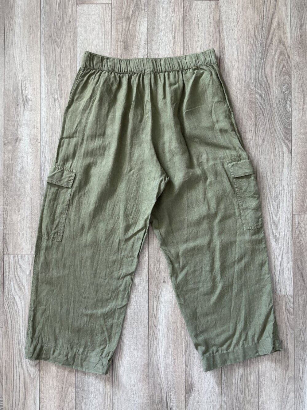 C&C California Linen Wide Leg Cargo Pants Sage Green Earthy Lagenlook Size XL - Picture 10 of 11